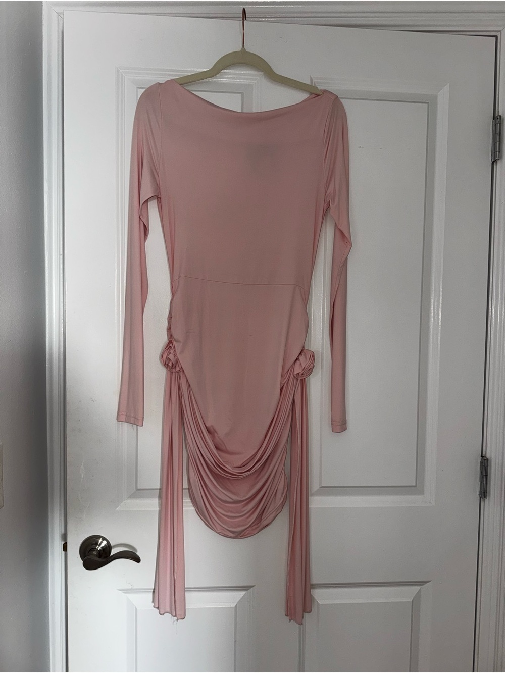 Lioness Long Sleeve Blush Pink Draped Knot Detail Dress medium
